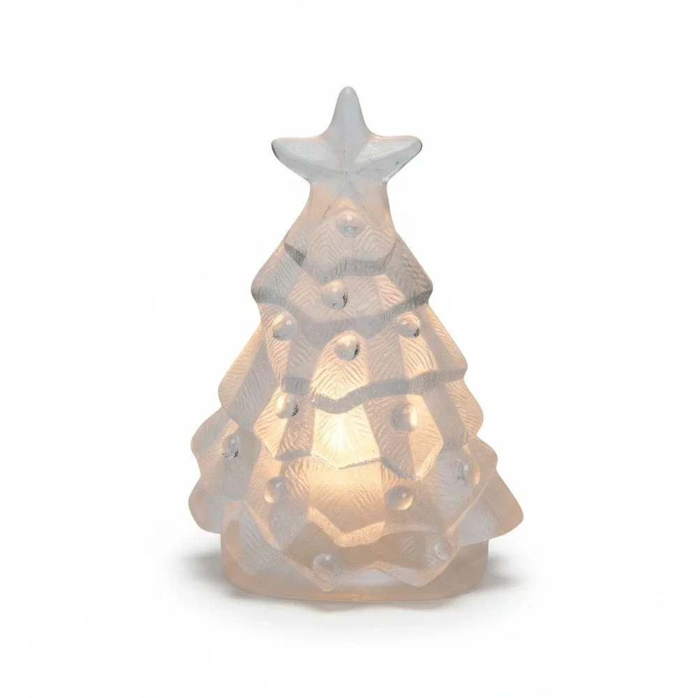 Glass Christmas Tree Votive Candle Holder 5.5in Clear Frosted Star Top